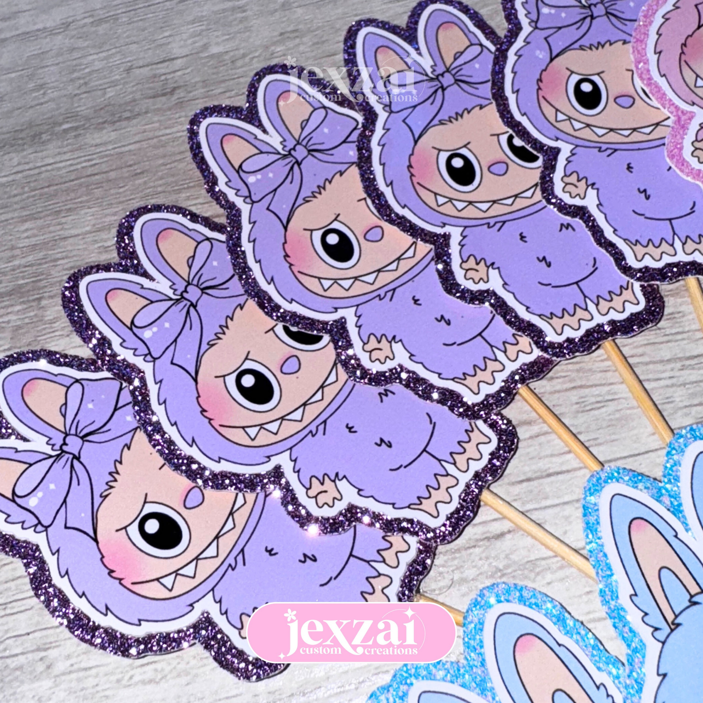 Labubu Glitter Cupcake Toppers