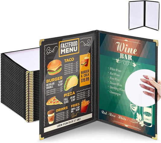 Set of menu covers with fast food and wine bar designs on a white background