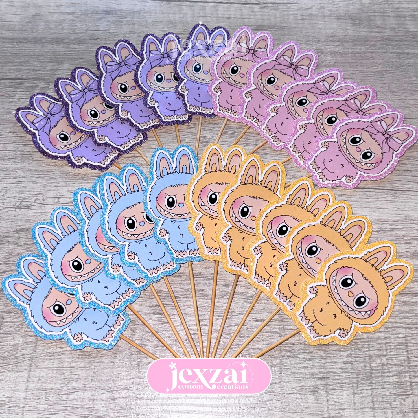 Labubu Glitter Cupcake Toppers