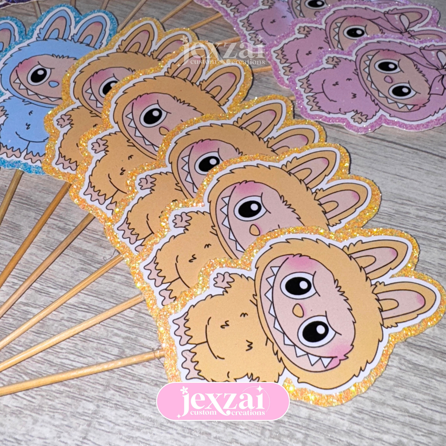 Labubu Glitter Cupcake Toppers